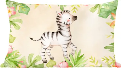 Produktbild von MuchoWow® Zierkissen Sofakissen Wohnzimmer Dekokissen 50x30 cm Zebra - Dschungel - Aquarell - Wohnzimmerdekoration - Polster mit Photo