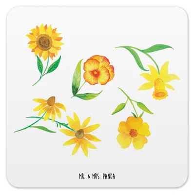Produktbild von Mr. & Mrs. Panda Untersetzer für Gläser Sonnengruß Design 15er Set - Weiß - Geschenk, Osterglocke, Sonnenblume, Tassen, Muster, Tischuntersetzer, Coaster, Blumen, Gelbe
