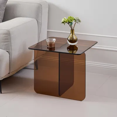 Produktbild von Beistelltisch aus Glas, gebogenes Sicherheitsglas, rund, braun getönt, 45 x 45 x 51 cm, Braun