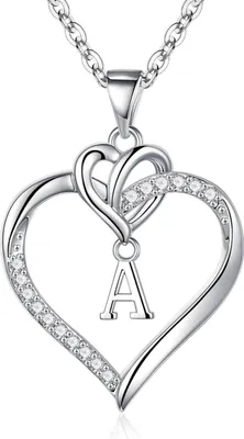 Image de TINGN Valentin Coeur Initial Collier Zirconia 14K plaqué argent