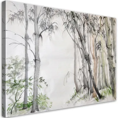 Produktbild von Leinwandbild Gemalter Wald aus grauen Bäumen 60x40 Feeby Grau bild für die wand bereit zum aufhängen