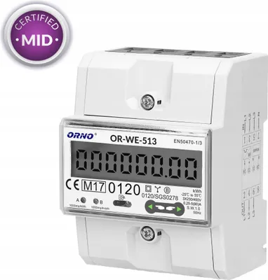 Obrázek produktu pro ORNO OR-WE-513, Elektronický, Plug-in, Výstupní výkon, kWh, Zgodność z MID (2014/32/EU), 230 - 400 V