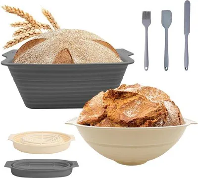 Imagen del producto de Kit de horneado de silicona: incluye recipiente para masa con espátula, y moldes ovalados y redondos plegables