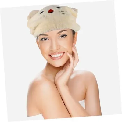 Produktbild von Beige Haartrockenkappe aus Korallenfleece mit Cartoonmotiv für Mädchen