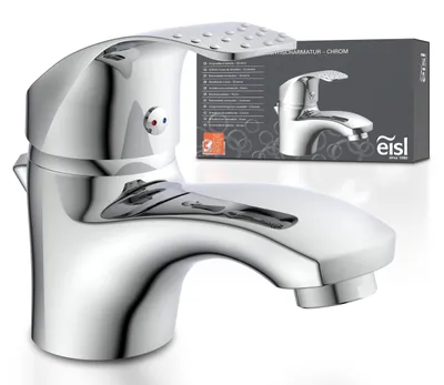 Produktbild von eisl ROMA Waschtischarmatur mit Zugstange, Wasserhahn Bad mit Ablaufgarnitur Mischbatterie Waschbecken Chrom