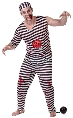 Produktbild von Zombie Häftling Halloweenkostüm schwarz-weiss-rot - XL