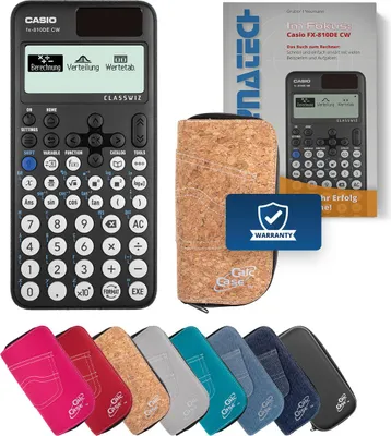 Produktbild von Casio FX-810 DE CW Taschenrechner mit Schutztasche kork und Fachbuch