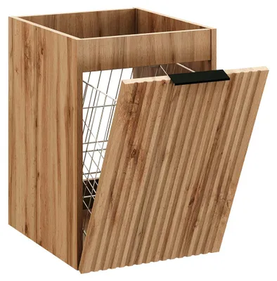 Produktbild von Badezimmer Unterschrank mit Wäschekorb in Eiche, 40 cm breit, gerillte Front - ADELAIDE-56