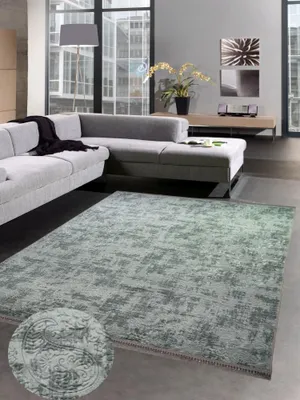 Image de Tapis à motif cachemire pour le salon, avec franges, lavable, couleur anthracite, dimensions : 80 x 150 cm