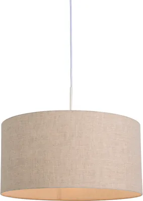 Produktbild von QAZQA - Landhaus I Vintage Ländliche Hängelampe I Pendellampe I Pendelleuchte weiß mit hellgrauem Baumwollschirm 50 cm - Combi I Wohnzimmer I Schlafzimmer - Textil Rund - LED geeignet E27