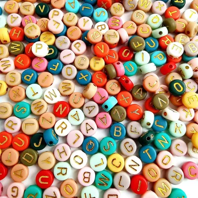 Productafbeelding van 1000 Stuks 4x7mm Ronde Letterkralen - Kleurvol met Gouden Letters