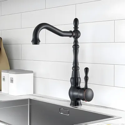 Produktbild von Schwarze Kš¹chenarmatur mit 360¡ã schwenkbarem Auslauf, Spš¹ltischmischer, Vintage-Kš¹chenarmatur in Schwarz