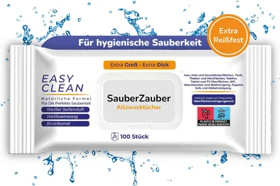 Produktbild von SauberZauber Premium Allzwecktücher 100 Stück | Feuchte Reinigungstücher in wiederverschließbarer Verpackung | Putztücher für saubere Oberflächen