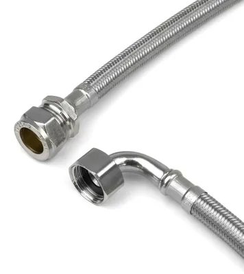 Flexibler Edelstahlschlauch 300 mm, 90°-Bogen, 1/2" x 15 mm Kompression