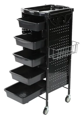 Salon-Trolley auf Rollen, 6 Ebenen, verstellbare Höhe, schwarz
