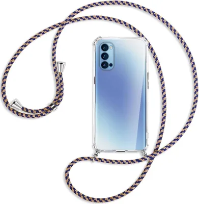 Produktbild von Handykette Backcover-Schutzhülle mit Band (Metall silberfarben) für Oppo Reno5 4G/5G - blau+beige