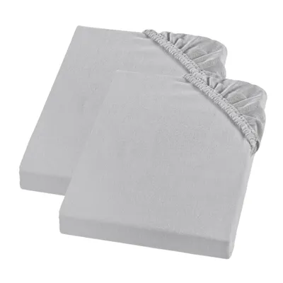 Produktbild von Biber Spannbetttuch, Feinbiber Spannbettlaken, 2er Set, 100 x 200 cm, grau, 100% Baumwolle, Matratzen bis 23 cm Höhe, sleepling
