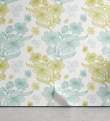 Produktbild von ABAKUHAUS Retro abziehbare & klebbare Tapete für Zuhause, Pastell farbige Blumen, selbstklebendes Wohnzimmer Küchenakzent, 33 cm x 90 cm, Hellgrün Hellblau