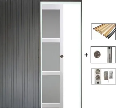 Immagine prodotto di Porta scorrevole Kenya bianca con vetro H204 x L93 cm, incasso, kit finitura Gd Menuserie