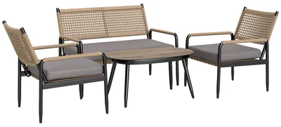 Image de Outsunny Ensemble de meubles de jardin en poly rotin Lounge Set avec canapé 2 places Fauteuil Table en verre