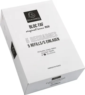 Image de Exacompta BTE 5 RECHARGES FAF 21/13,5 N°4 UNI Blanc 12214E