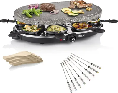 Produktbild von Raclette Gerät oval heißer Stein Natursteingrill & Gabeln für 8 Personen Raklett