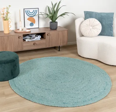 Produktbild von Volero - Wollteppich Rund - Wise Blau 364 - Ø 100 cm - Wohnzimmer, Esszimmer, Schlafzimmer - Ländlich, Skandinavisch