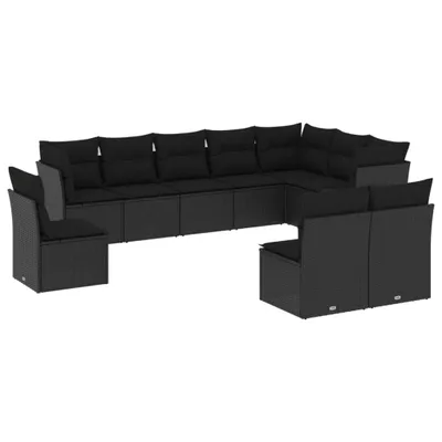 Produktbild von vidaXL 10-tlg. Garten-Sofagarnitur mit Kissen Schwarz Poly Rattan