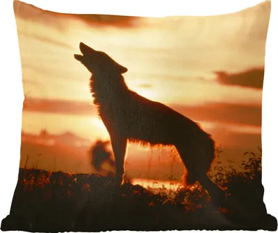 Produktbild von MuchoWow® Zierkissen Sofakissen Wohnzimmer Dekokissen 45x45 cm Wolf - Sonne - Scherenschnitt - Schlafpolster - Polster für das Sofa