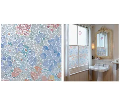Produktbild von Fensterfolie Tulips Adhesive - Klebefilm Bleiglas Look 0,45 m x 2 m Blumenmuster