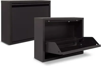 Image de Armoire à chaussures à quatre portes, de couleur noire mate, peu encombrante, idéale pour l'entrée ou le salon