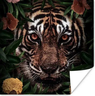 Produktbild von MuchoWow® Poster Tiger - Dschungel - Blumen 100x100 cm - Babyzimmer