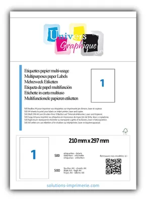 500 selbstklebende Etiketten DIN A4, matt, 210x297 mm