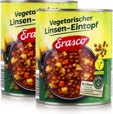 Produktbild von Erasco vegetarischer Linsen-Eintopf 800g Fertigessen (2er Pack)
