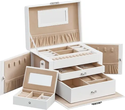 Productafbeelding van Sieradenkistje met 2 lades - Juwelenkistje met spiegel - Met losse reisbox - 26 x 17 x 18 cm