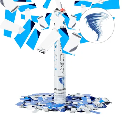 Produktbild von Relaxdays Party Popper 40 cm, Blau Silber, 6-8m Effekthöhe, Hochzeit, Geburtstag, Karneval, bunter Konfettiregen, blau