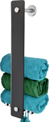 Produktbild von bremermann Bad-Serie PIAZZA - Glashandtuchhalter 2in1, aus schwarzem Glas und Edelstahl matt
