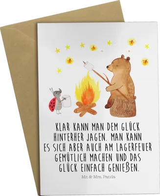 Produktbild von Mr. & Mrs. Panda babykarte Bär & Marienkäfer Lagerfeuer - Weiß - Geschenk, Grußkarten, Teddy, einladungskarten, Grußkarte, weihnachtskarten, osterkarte, osterkarten