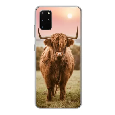 Produktbild von MuchoWow® Handyhülle Schutzhülle Hülle für Samsung Galaxy S20 Plus Schottischer Highlander - Sonne - Himmel Silikon Softcase Handy Hülle - Hartschale