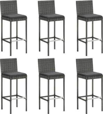 Produktbild von Barhocker mit Kissen 6 Stk. Grau Poly Rattan
