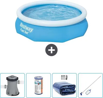 Immagine prodotto di Piscina gonfiabile rotonda Bestway ad ambientazione rapida - 305 x 76 cm - blu - inclusa pompa - filtro - tenda - kit di pulizia