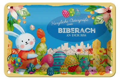 Produktbild von Blechschild Ostern Ostergrüße 18x12cm BIBERACH an der Riß Geschenk