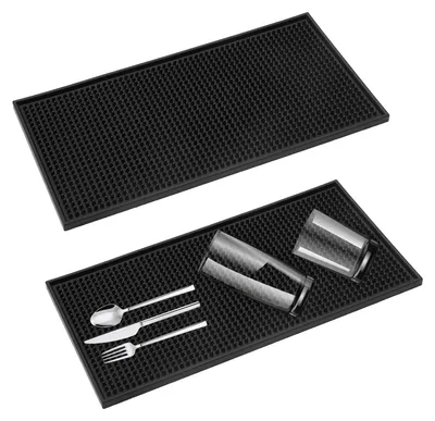 Produktbild von Barmatte - Rutschfeste Abtropfmatte für Geschirr und Gläser - 30x15 cm - 2 Stück - Schwarz