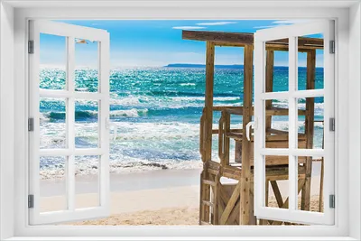 Produktbild von Wallario Poster mit Fenster-Illusion: Badestrand - Mallorca Spanien, Größe: 61 x 91,5 cm (Maxiposter)
