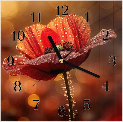 Produktbild von Wanduhr aus Glas mit Motiv Blühende Mohnblume- 30 x 30 cm - inkl. Aufhängesystem