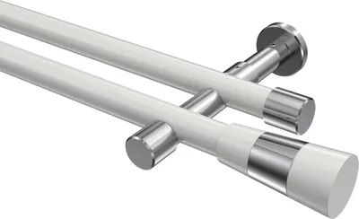 Produktbild von Interdeco Gardinenstange / Vorhangstange Weiß / Chrom, Typ Prestige Tanara (Konus Bicolor) ohne Ringe, 20 mm Ø 2-läufig, 220 cm