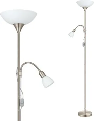 Zdjęcie produktu dla EGLO Up 2, Nikiel, Biały, Sypialnia, Salon, Szkło, Plastik, Stal, IP20, II, E27