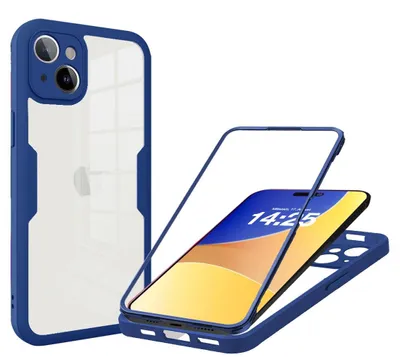 Produktbild von 360 Grad Rundum Schutz Handyhülle für Apple iPhone 15 Full Cover Vollschutz Case Farbe: Blau