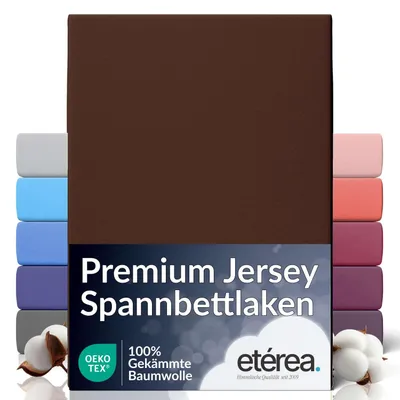 Produktbild von etérea Jersey Spannbettlaken Baumwolle 140x200 - 160x200 cm - Braun – Fein-Jersey Spannbetttuch mit Rundumgummi, bügelfrei &