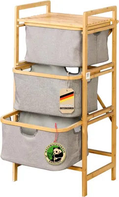 Productafbeelding van Wasmand Bamboe - Kleding Sorteerder - Vuile Was Sorteren - Drie Compartimenten - 44 x 33 x 96 cm - Natuurlijk